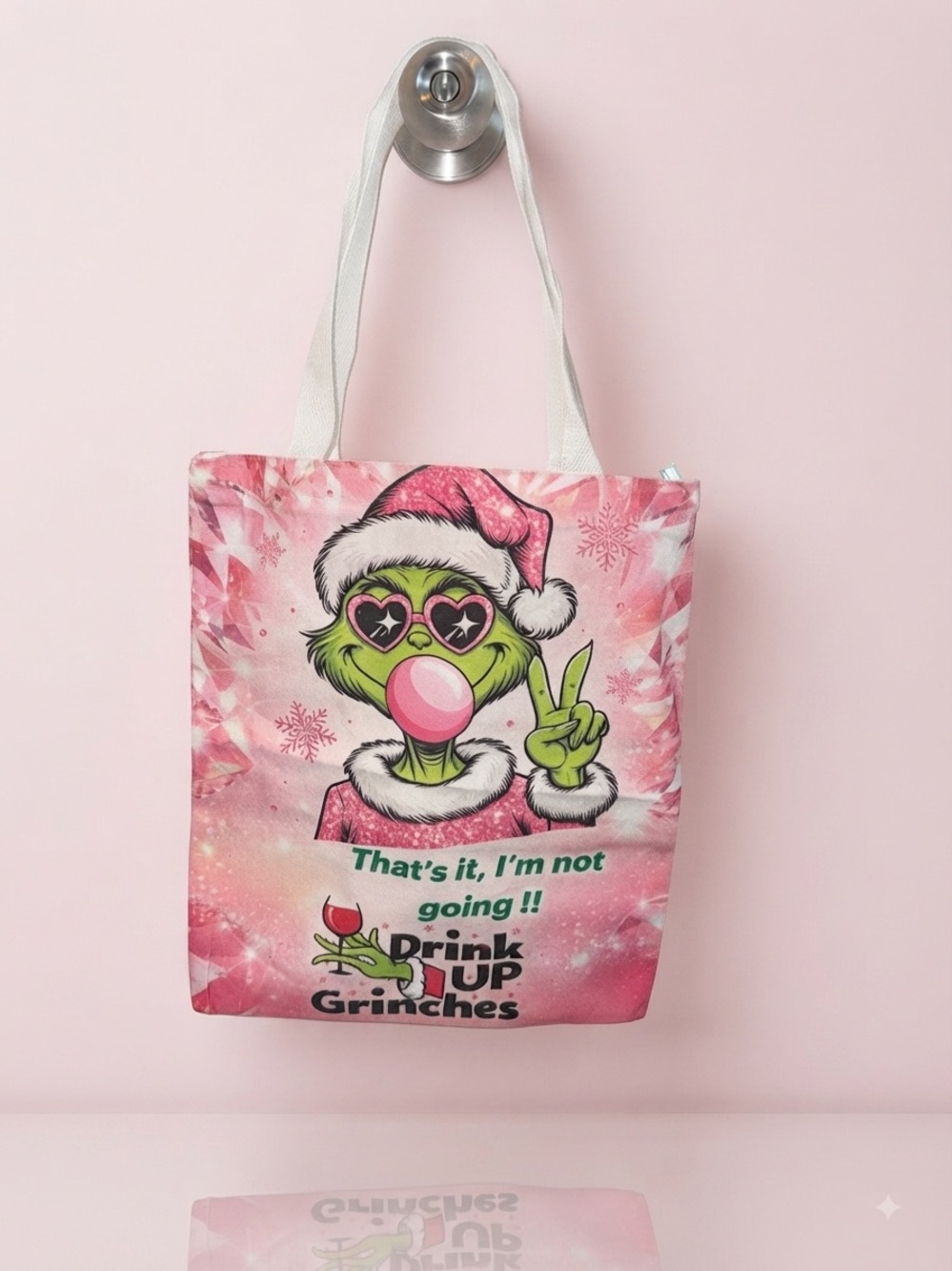 Pink Grinch Holiday Tote Bag - Novelty Women’s Bag